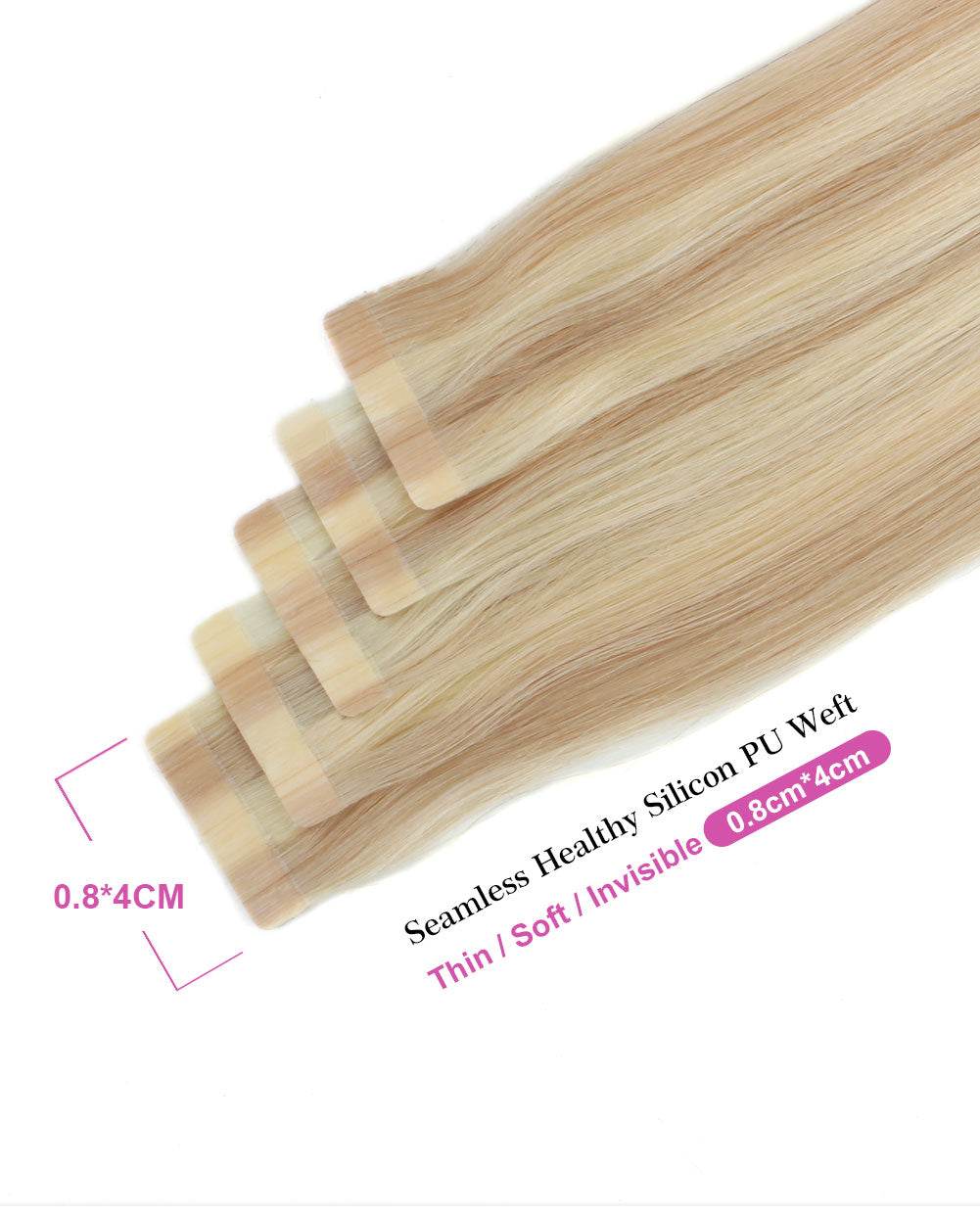 16 inch Tape In Hair Extensions Highlights 18/613# Real 100% Human Remy Hair
