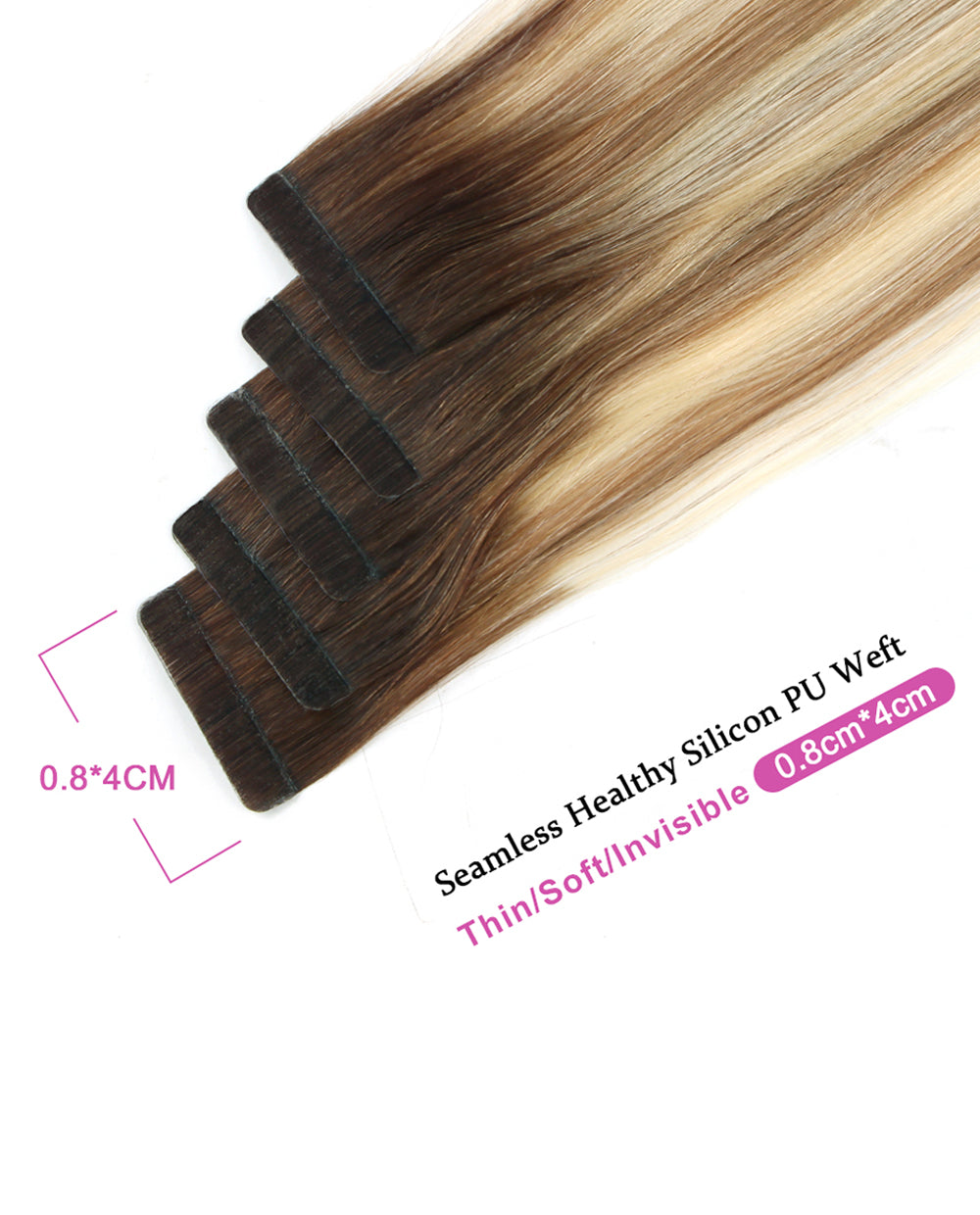 16 inch Tape In Hair Extensions Rooted Highlights R3/P8-613#Real 100% Human Remy Hair