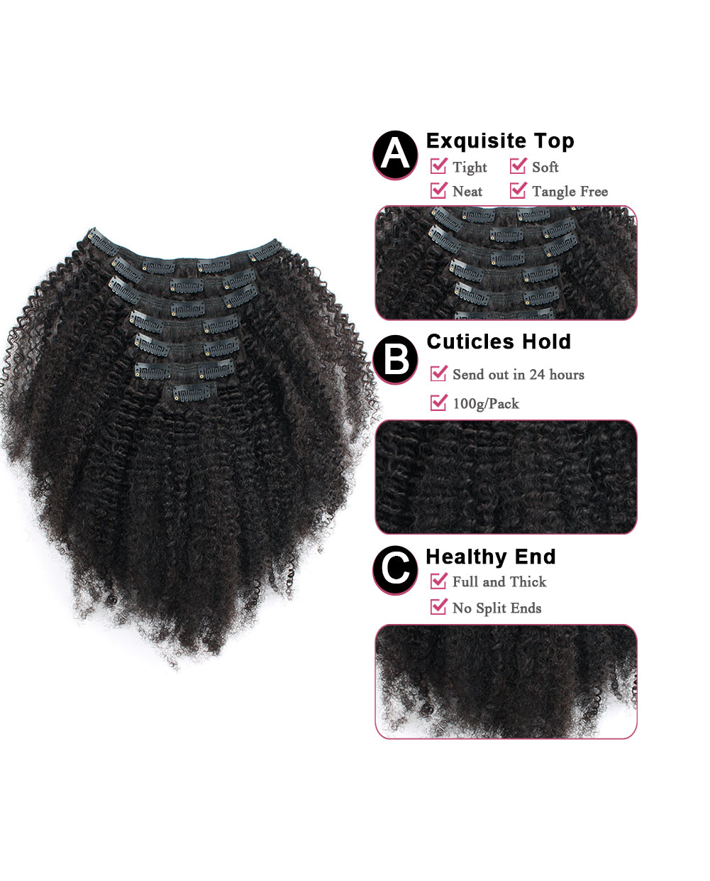 22inch Afro Curly Clip in Remy Human Hair Extensions