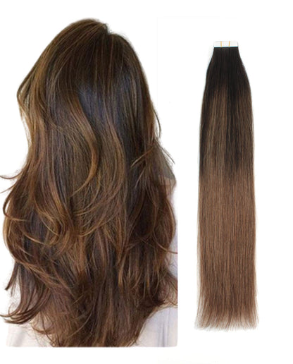 18 inch Tape In Hair Extensions Balayage 2/6# Real 100% Human Remy Hair