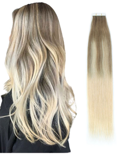 18 inch Tape In Hair Extensions Balayage 8/60# Real 100% Human Remy Hair