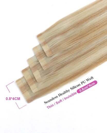 16 inch Tape In Hair Extensions Rooted #12/60 Real 100% Human Remy Hair