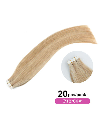 20inch Tape in Hair Extensions Real Human Hair Highlights 12/60#