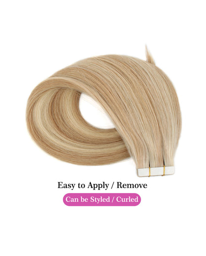 14 inch Tape In Hair Extensions Highlights #12/60 Real 100% Human Remy Hair