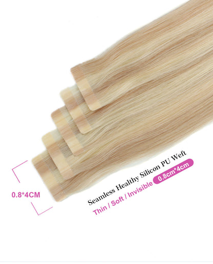 14 inch Tape In Hair Extensions Highlights #18/613 Real 100% Human Remy Hair