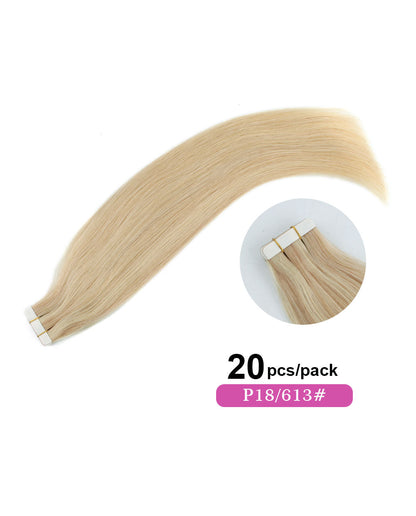 20inch Tape in Hair Extensions Real Human Hair Highlights 18/613#