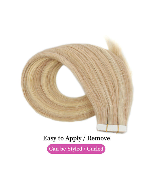 14 inch Tape In Hair Extensions Highlights #18/613 Real 100% Human Remy Hair