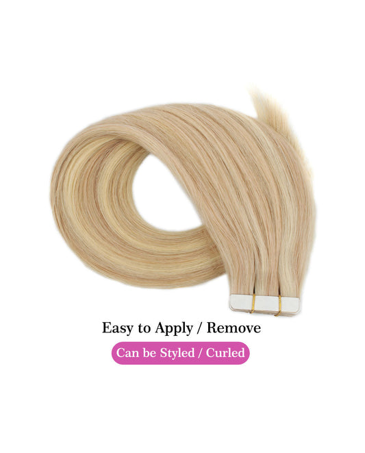 16 inch Tape In Hair Extensions Highlights 18/613# Real 100% Human Remy Hair