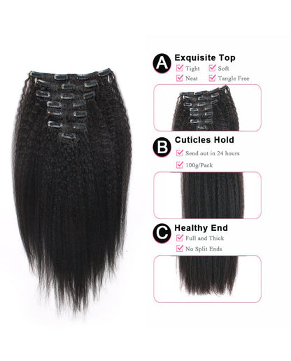 16 inch Hair Extensions | Kinky Straight Clip in Hair Extensions