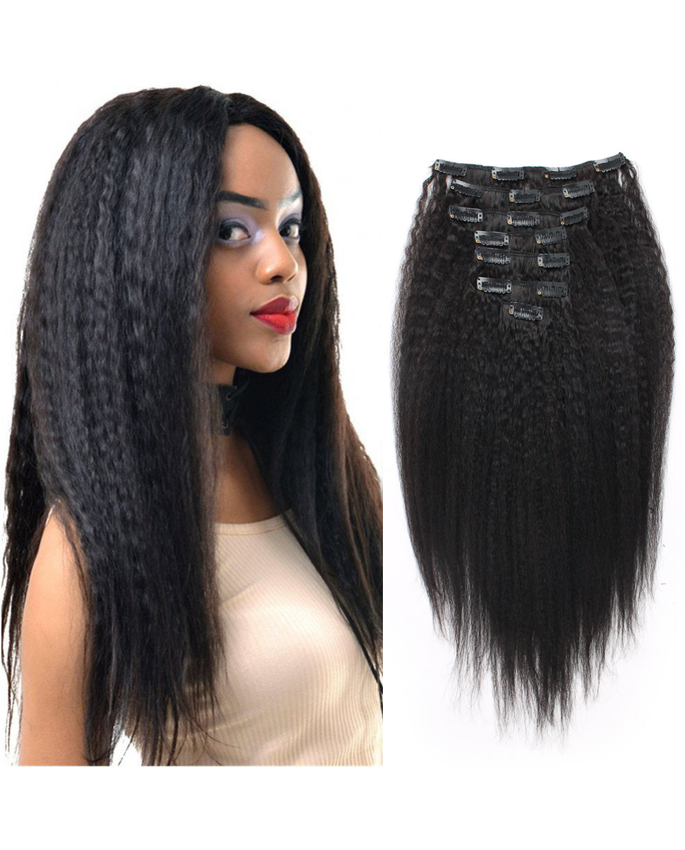 14 inch Hair Extensions | Kinky Straight Clip in Hair Extensions