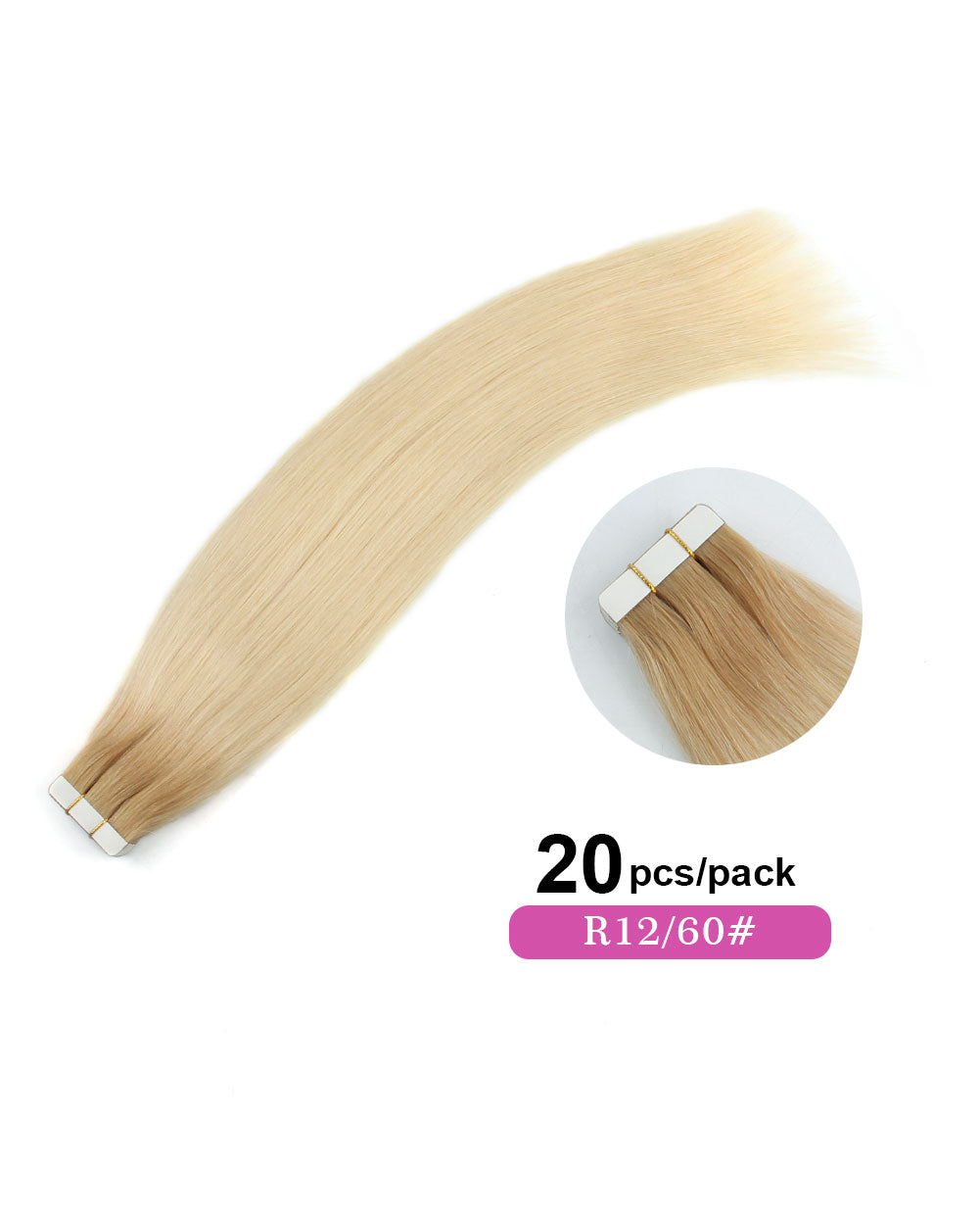 20inch Tape in Hair Extensions Real Human Hair Rooted 12/60#