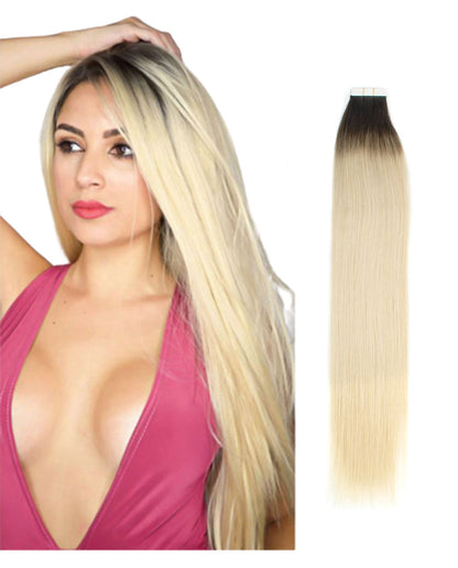 14 inch Tape In Hair Extensions Rooted #2/60 Real 100% Human Remy Hair