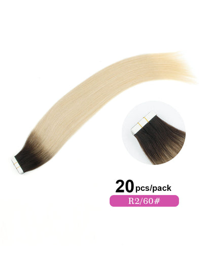 20inch Tape in Hair Extensions Real Human Hair Rooted 2/60#