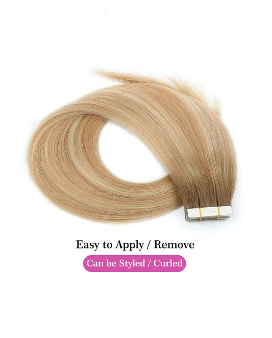 18 inch Tape In Hair Extensions Rooted Highlights R8/P12-60# Real 100% Human Remy Hair