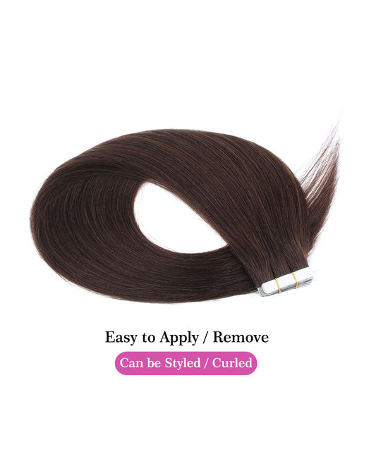 14 inch Tape In Hair Extensions Medium Dark Brown Real 100% Human Remy Hair