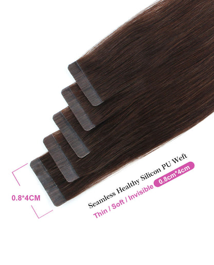 16 inch Tape In Hair Extensions Medium Dark Brown Real 100% Human Remy Hair