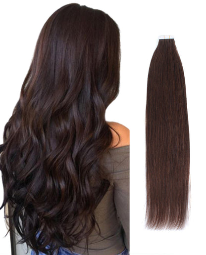 22 inch Tape In Hair Extensions Medium Dark Brown Real 100% Human Remy Hair