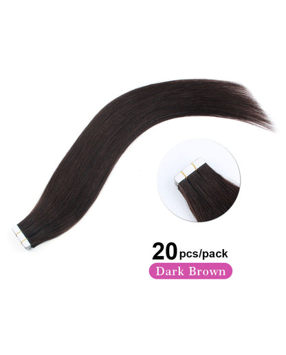 22 inch Tape In Hair Extensions Dark Brown Real 100% Human Remy Hair