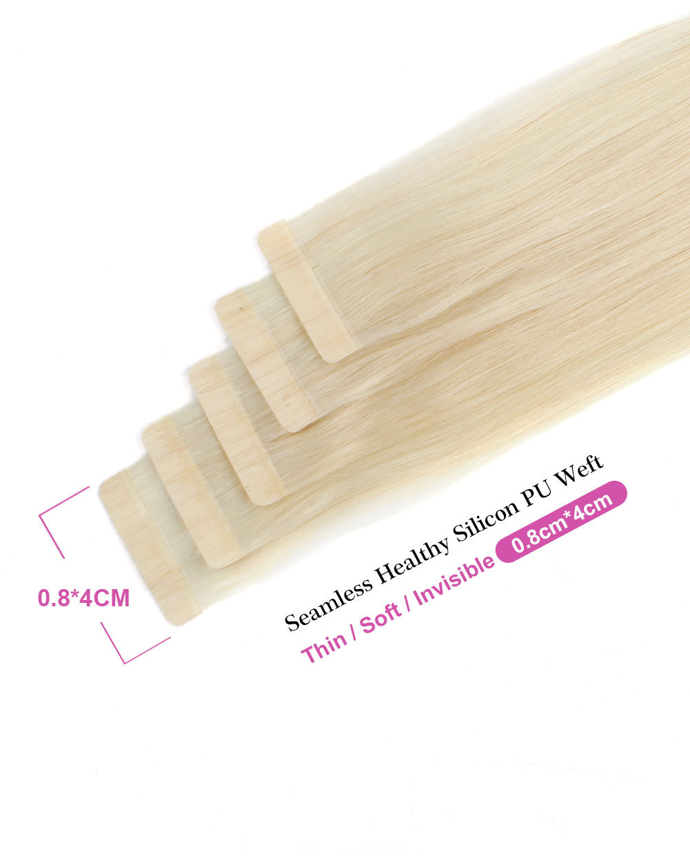 16 inch Tape In Hair Extensions Ash Blonde Real 100% Human Remy Hair