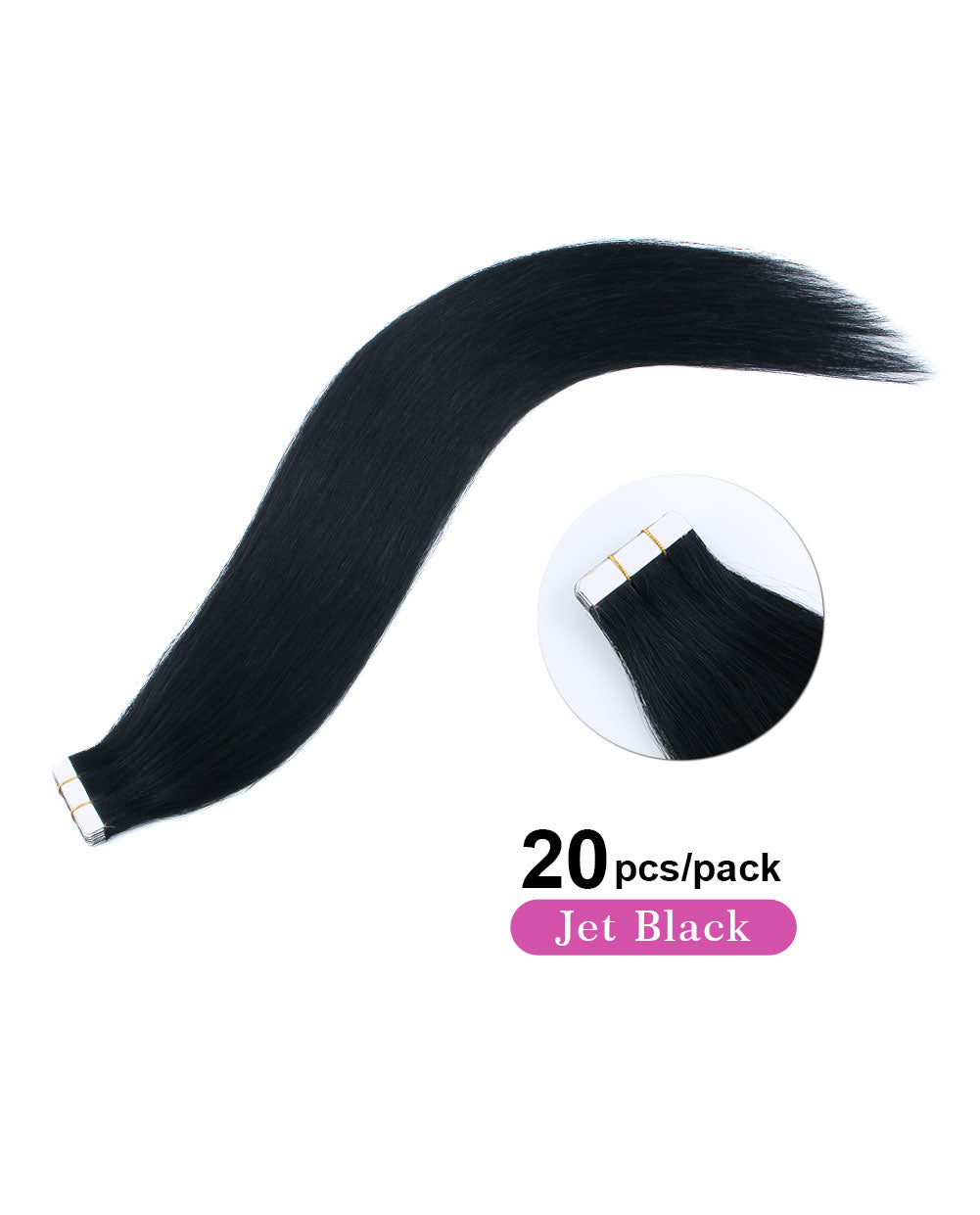 22 inch Tape In Hair Extensions Jet Black Real 100% Human Remy Hair