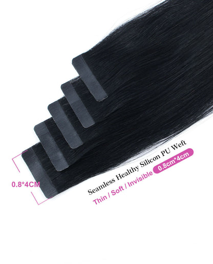 20inch Tape in Hair Extensions Real Human Hair Jet Black