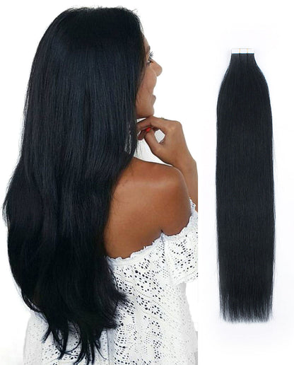 22 inch Tape In Hair Extensions Jet Black Real 100% Human Remy Hair