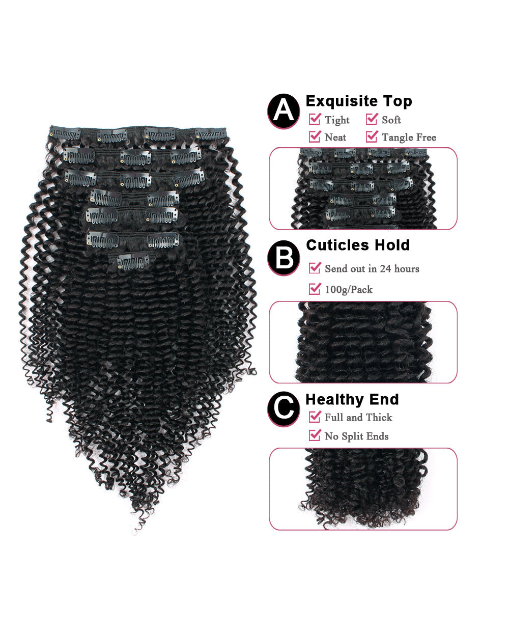 22inch Kinky Curly Clip in Remy Human Hair Extensions